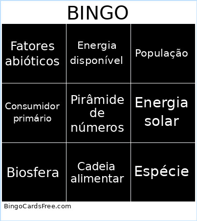 Ecologia Bingo Card