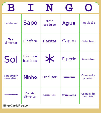 Ecologia Bingo Card