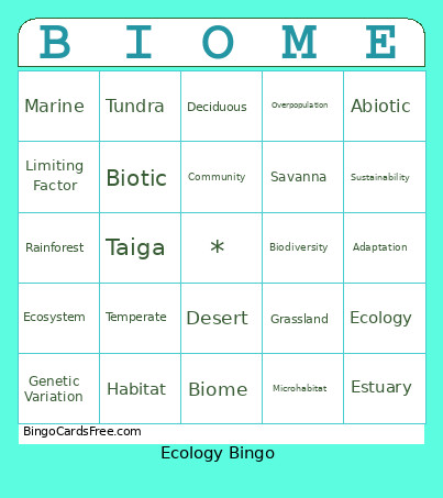 Ecology Bingo Card