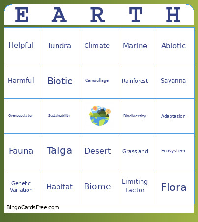 Ecology Bingo Card
