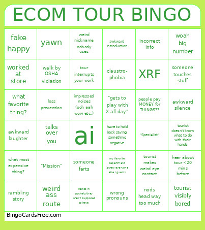 Ecom Tour Bingo Card