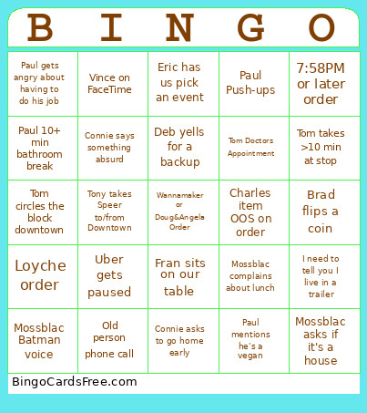 Ecomm Bingo Card