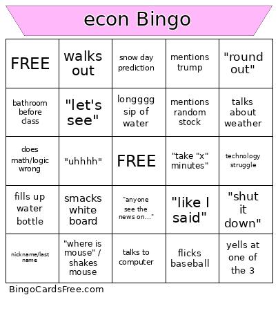 Econ Bingo Card