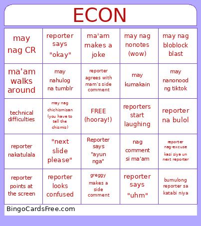 Econ Reporting Bingo Card