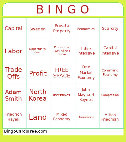 Economics Unit 1 Bingo Card