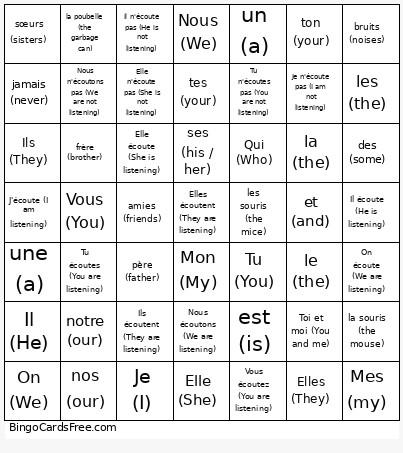 Ecouter Bingo Card