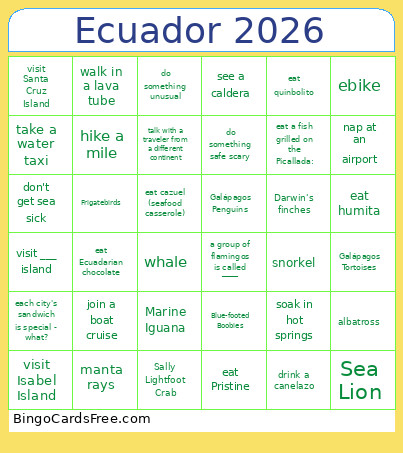 Ecuador 2026 Bingo Card