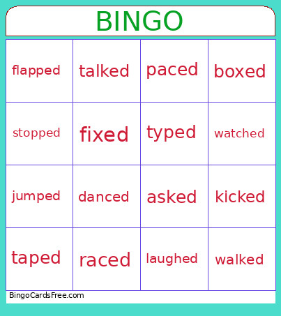 Ed Suffix Pronunciation T Sound Bingo Card