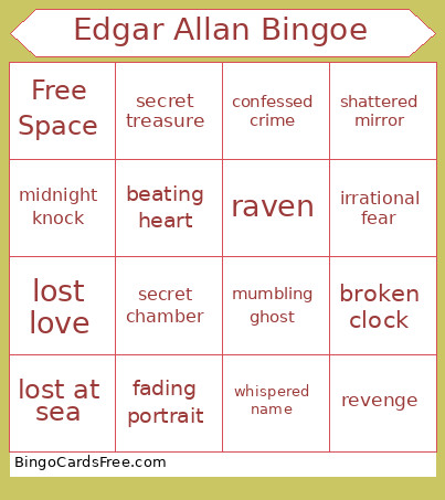 Edgar Allan E Bingo Card 2