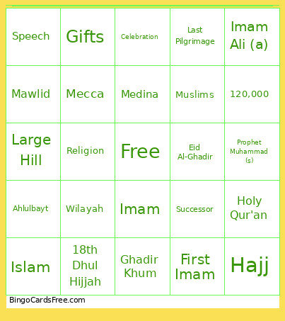 Edi Al-Ghadir Bingo Card