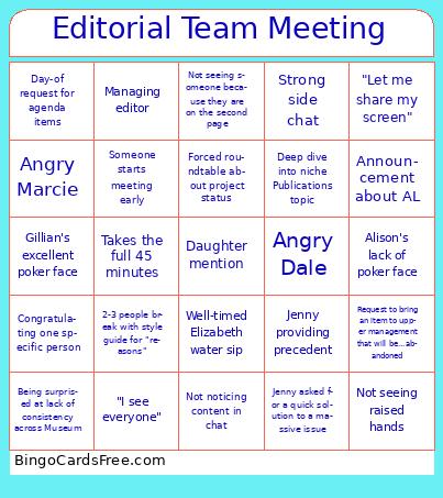 Editorial Team Meeting Bingo