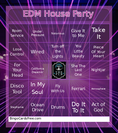EDM House Party Bingo Card