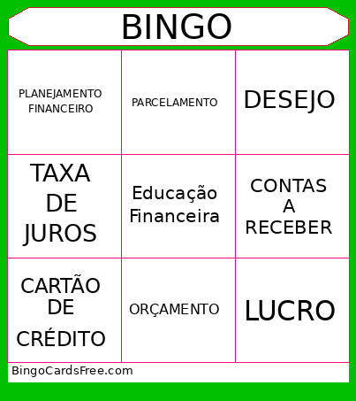 Educação Financeira Bingo Card