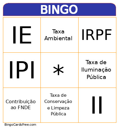 Educação Fiscal Bingo Card