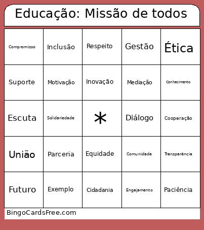 Educação: Missão De Todos Bingo Card