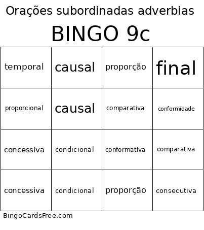 Educacional Bingo Card