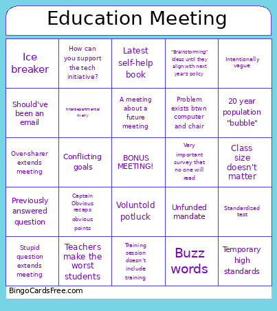 Education Meeting Bingo Card