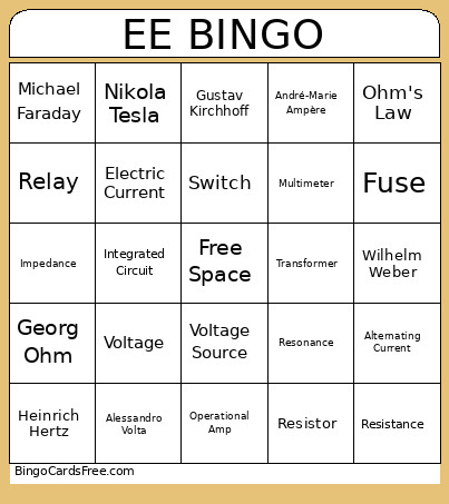 EE Bingo Card