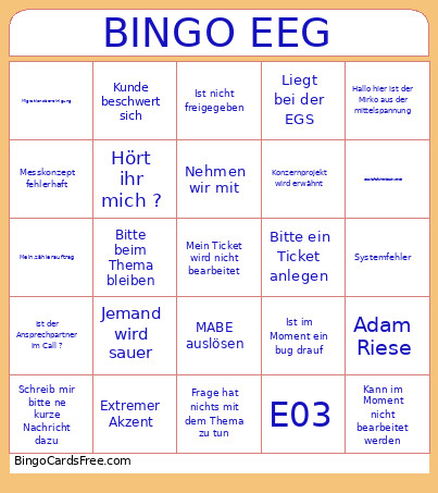 EEG Bingo Card