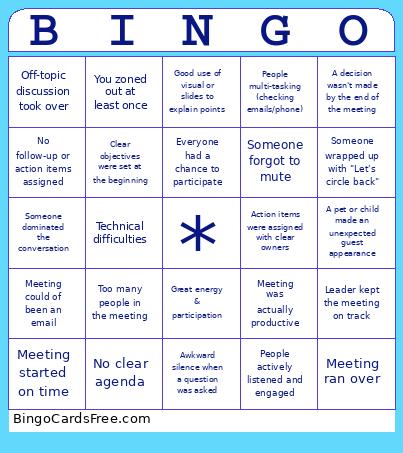 Effective Meetings Bingo Card