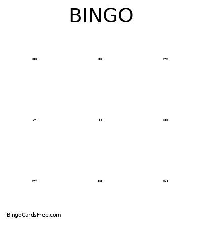 Eg Word Family Bingo Card