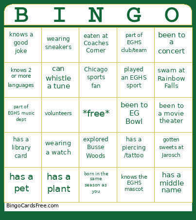 EGHS Bingo Card