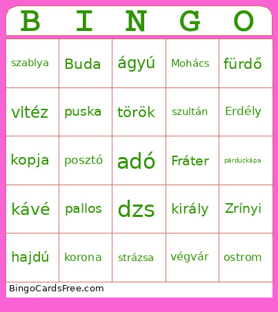 Egy Katonaének Bingo Card