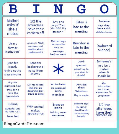 EHS Bingo Card