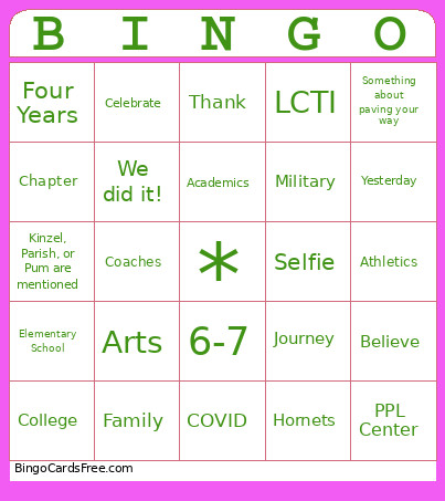 EHS Grad Bingo Card