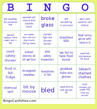 EHS Inspection Bingo Card