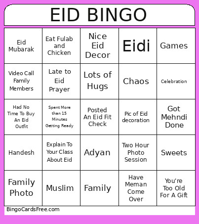 Eid Bingo Card