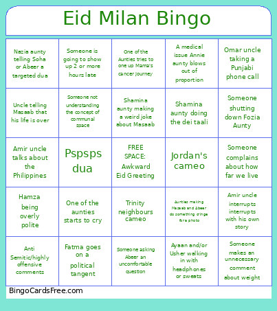 Eid Milan Bingo Card