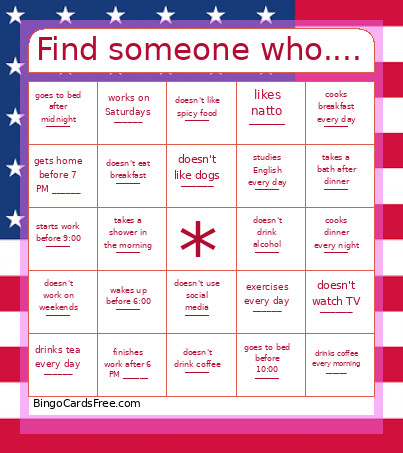 Eikaiwa 1st Trimester Review Bingo Card