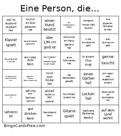 Eine Person, Die… Bingo Card