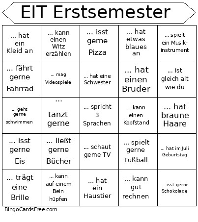 EIT Erstsemester Bingo Card