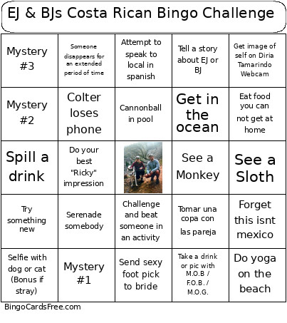 EJ & BJs Costa Rican Challenge Bingo Card