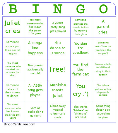 EJ Wedding Bingo Card