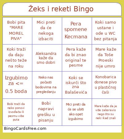 Žeks I Reketi Bingo Card