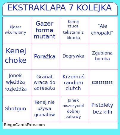 EKSTRAKLAPA 7 KOLEJKA Bingo Card