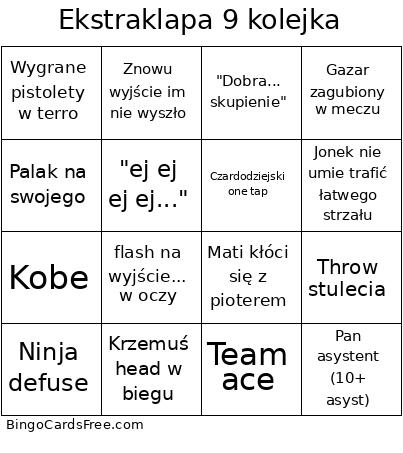Ekstraklapa 9 Kolejka Bingo Card