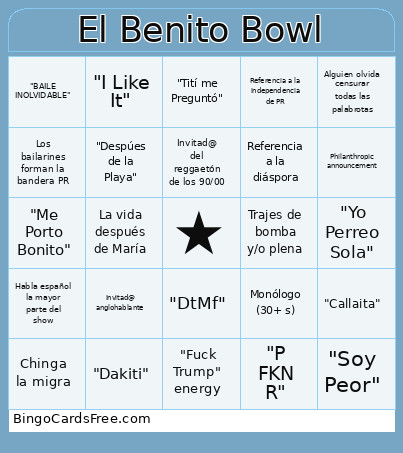 El Benito Bowl Bingo Card