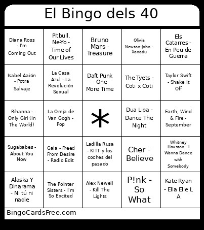 El Dels 40 Bingo Card