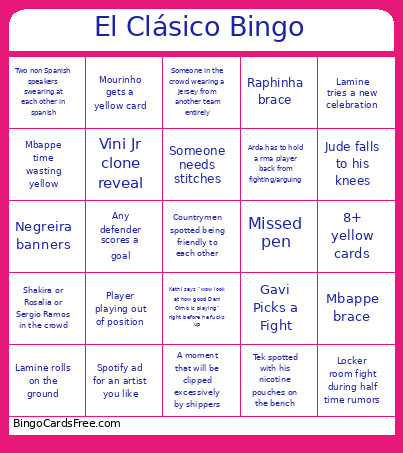 El Clásico Bingo Card