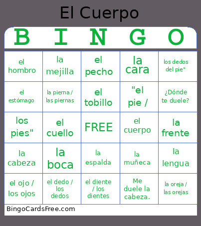 El Cuerpo Bingo Card