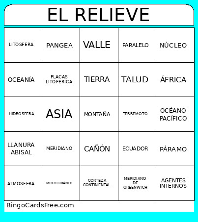 EL RELIEVE Bingo Card