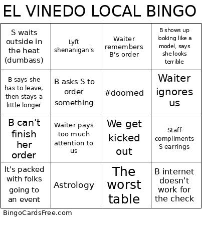 EL VINEDO LOCAL Bingo Card