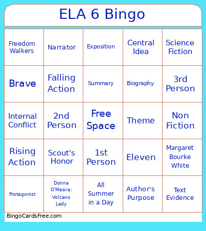 ELA 6 Bingo Card