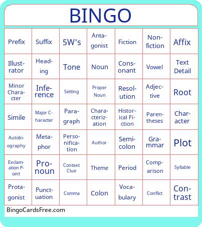 ELA Elements of English Bingo