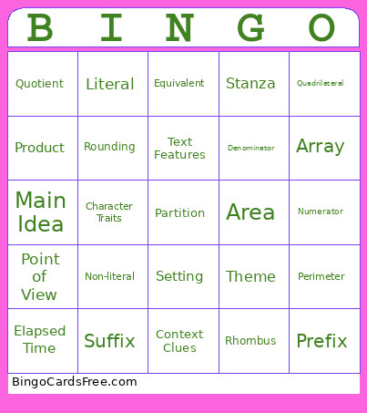 ELA/MATH VOCAB Bingo Card