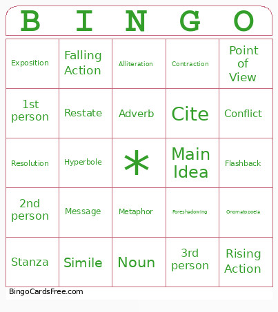 ELA Review Bingo Card